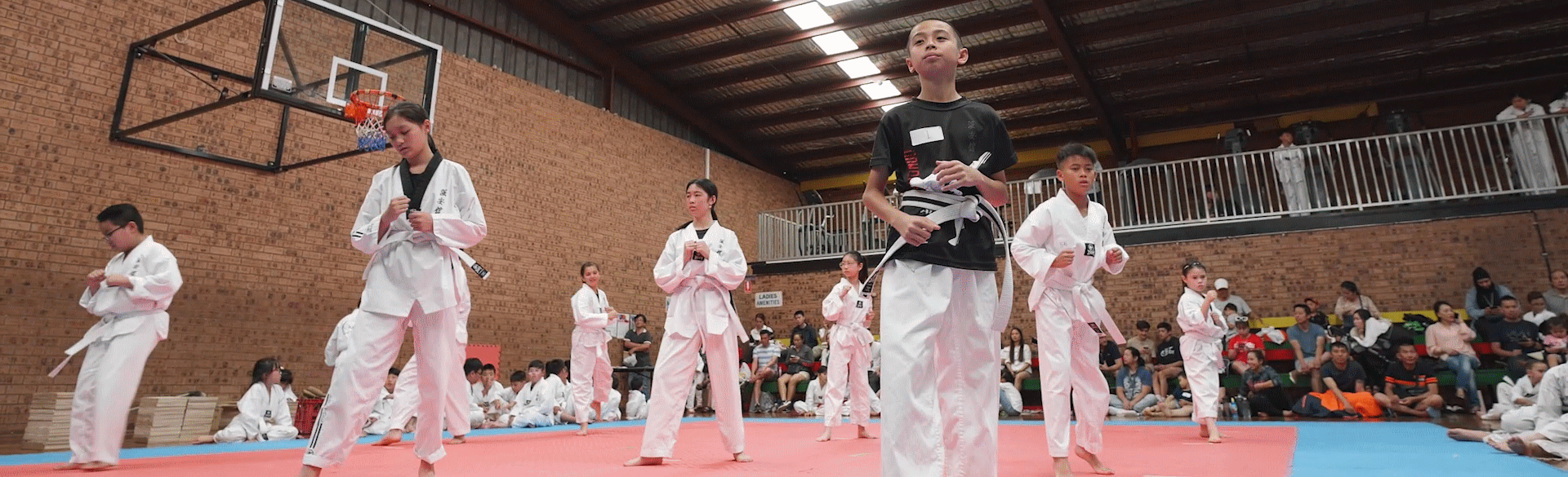 Infinite Martial Arts students demonstrating Taekwondo together